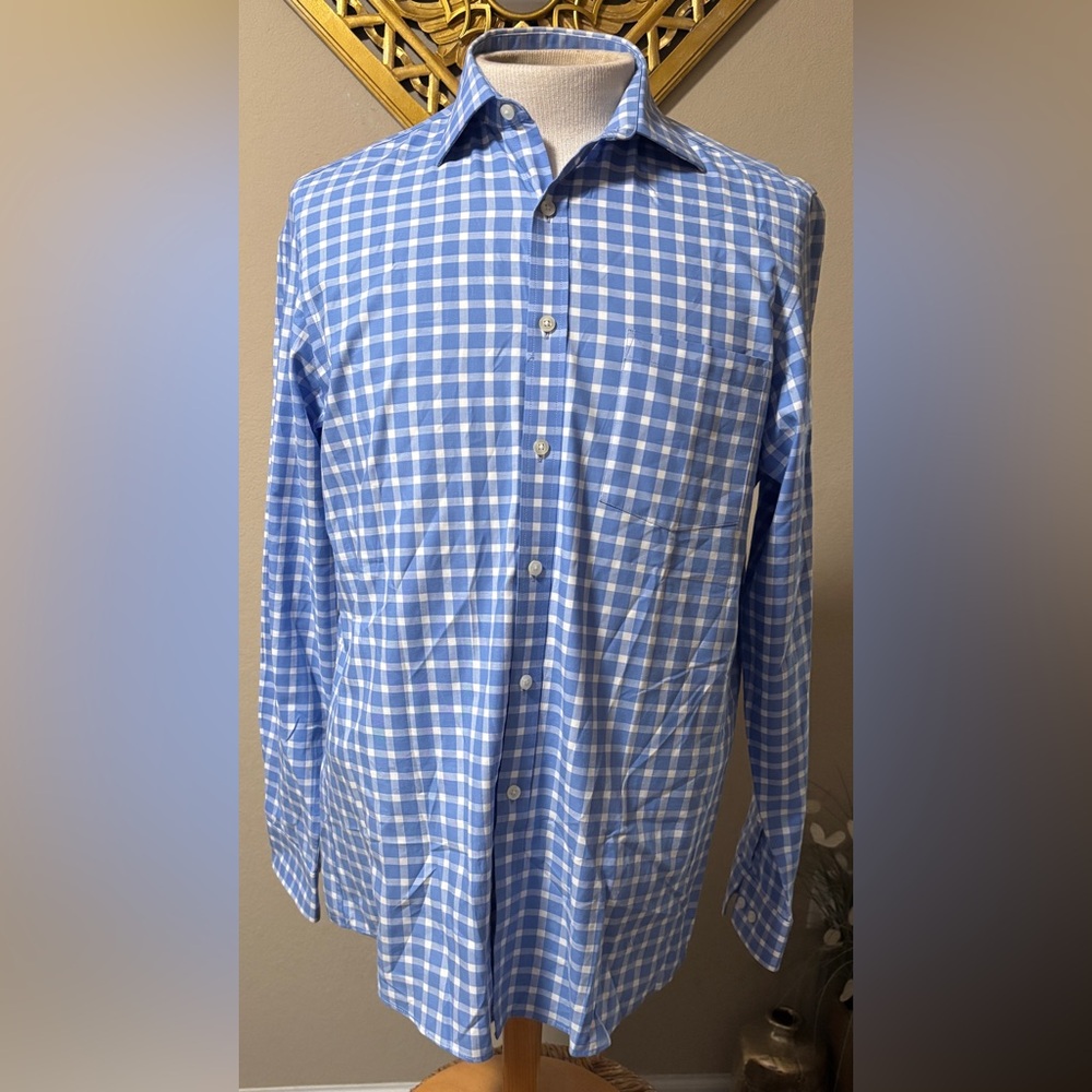 Michael Kors Light Blue Checkered Men's Shirt Long-Sleeve Size 15 1/2-34/35